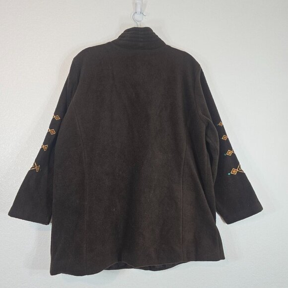 Bob Mackie Wearable Art Fleece Coat Jacket Women 1X Geometric Embroidered Brown - Picture 6 of 10